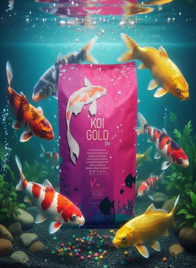 VAYINATO Red Fin Koi Gold Pro Fish Food, 1kg - 2.5mm Floating Pellets, 32% Protein, Color Enhancer & Immunity Booster for Fast Growth - for Koi, Carp, Oscar - All Life Stages - Image 1